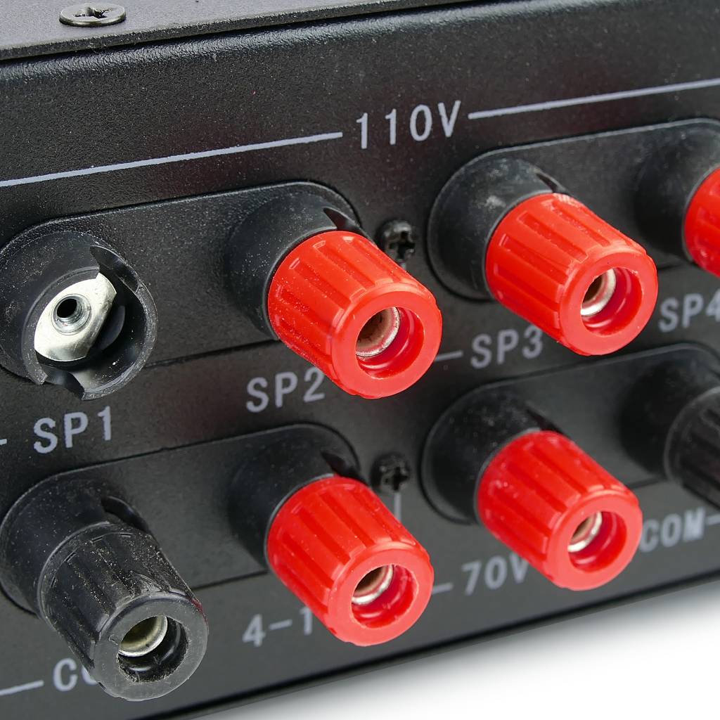 Amplificador de sonido profesional formato rack de 700 W 110 V con 4 zonas, AUX, MIC y MP3