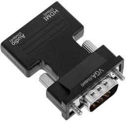 Adaptador de HDMI a VGA con audio estéreo analógico color negro
