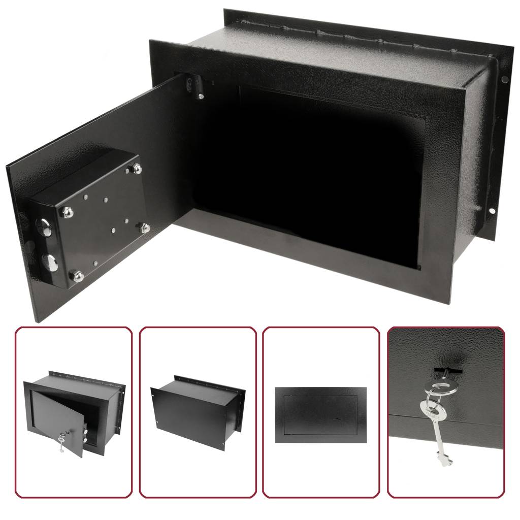 Caja fuerte de seguridad negra empotrada de acero con llaves 36x15x23cm