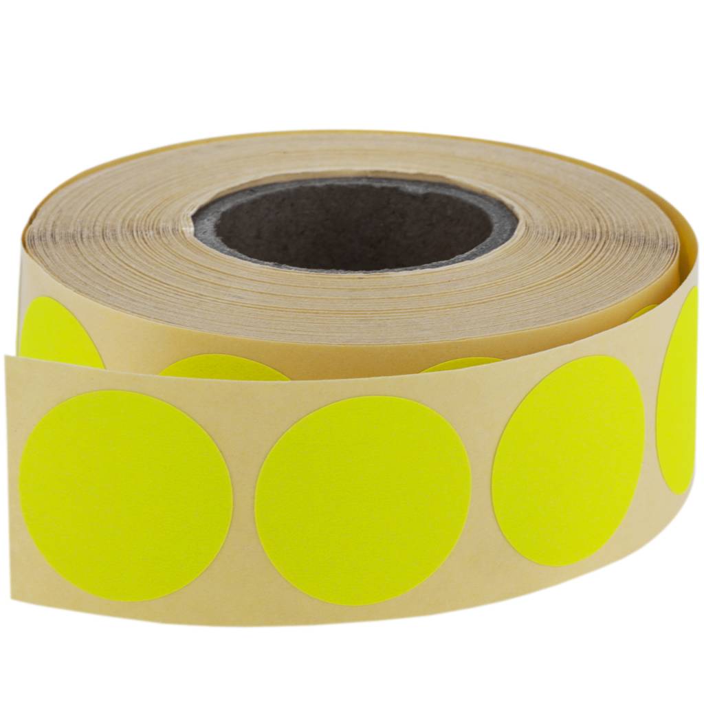 Bobina de 500 etiquetas adhesivas circulares amarillas fluorescentes 19 mm