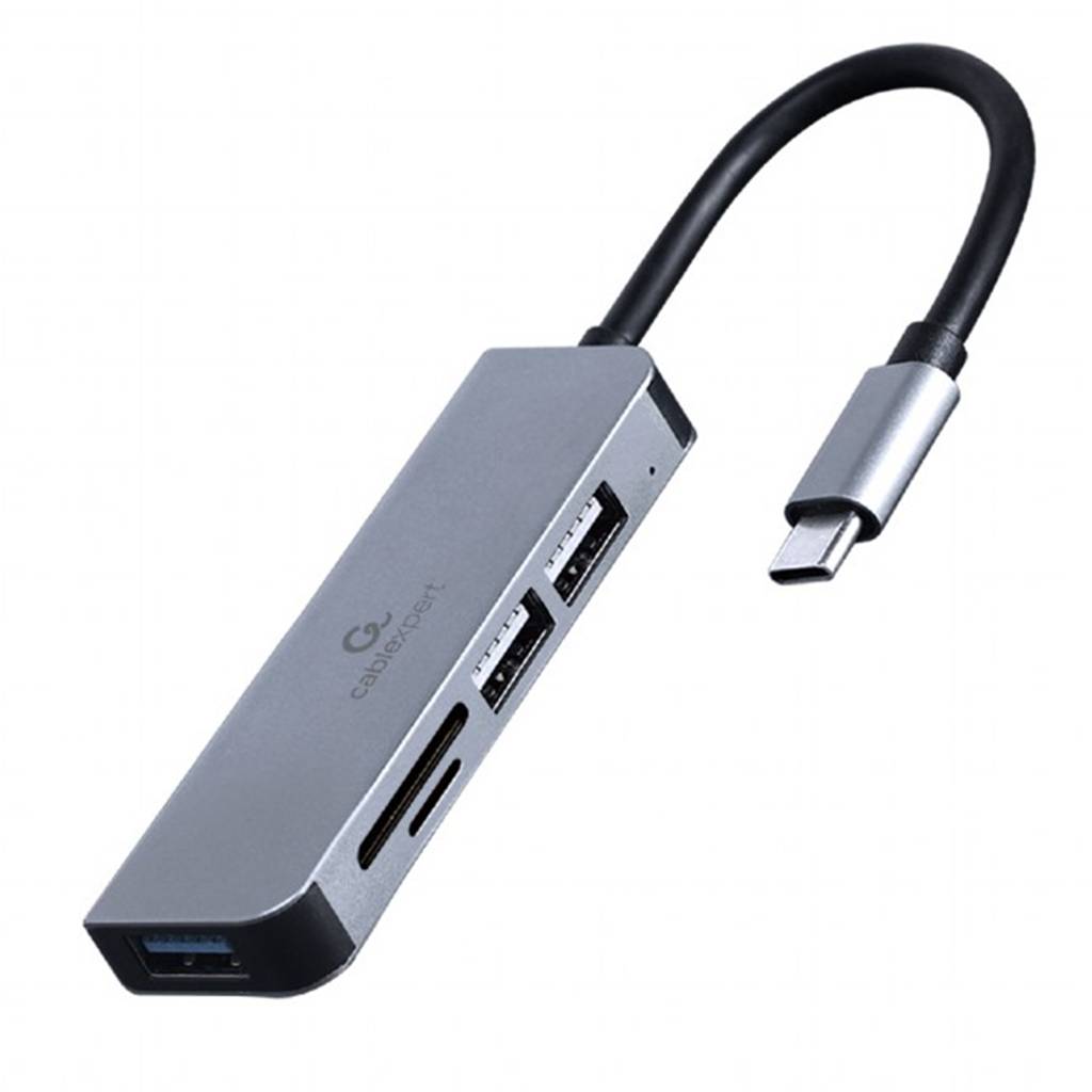 Adaptador USB tipo-C de Gembird con 3 entradas USB 3.1 y 2.0 que incluye un lector de tarjetas UHB-CM-CRU3P1U2P2-01