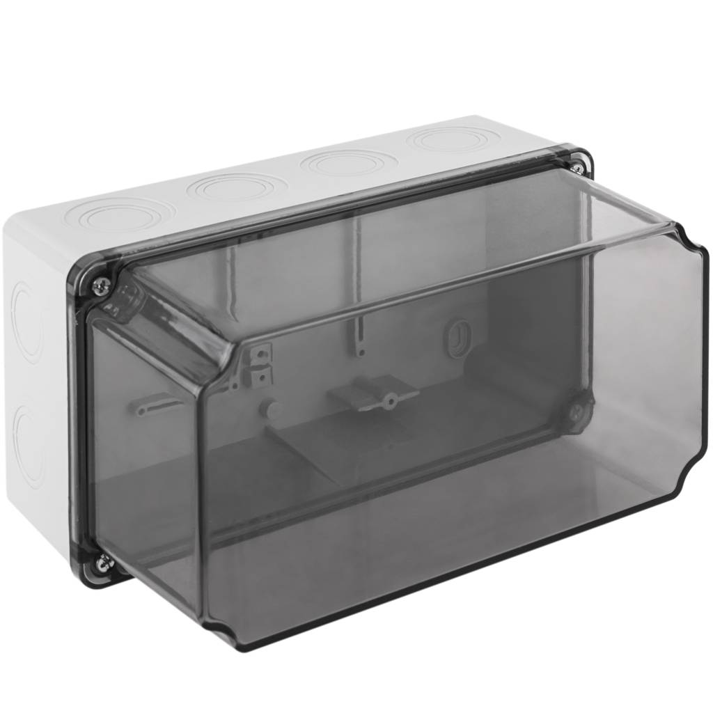 Cajetín de superficie rectangular transparente con protección IP44 120x225x140mm