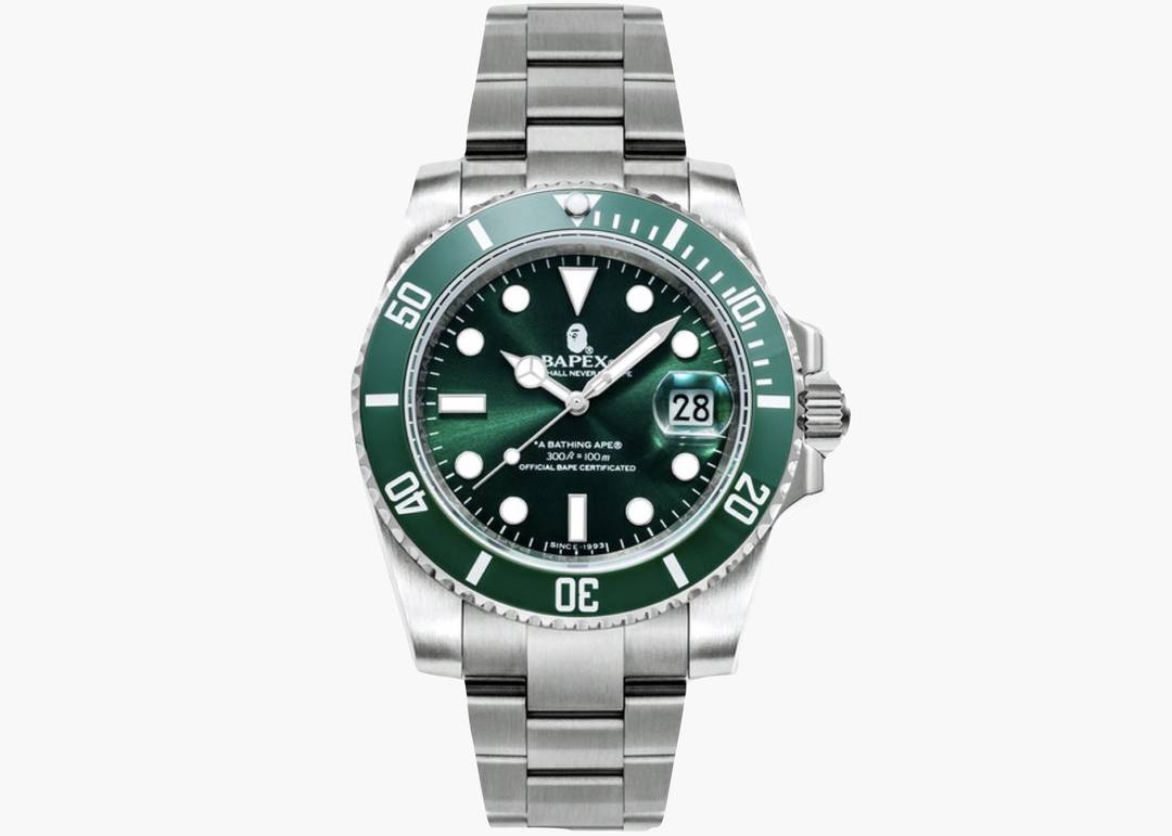 BAPE A Bathing Ape Type 1 Bapex Watch Silver/Green | Hype Clothinga