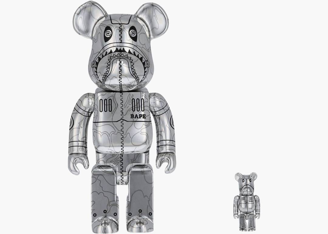 Bearbrick BAPE x Hajime Sorayama 100% & 400% Set Silver