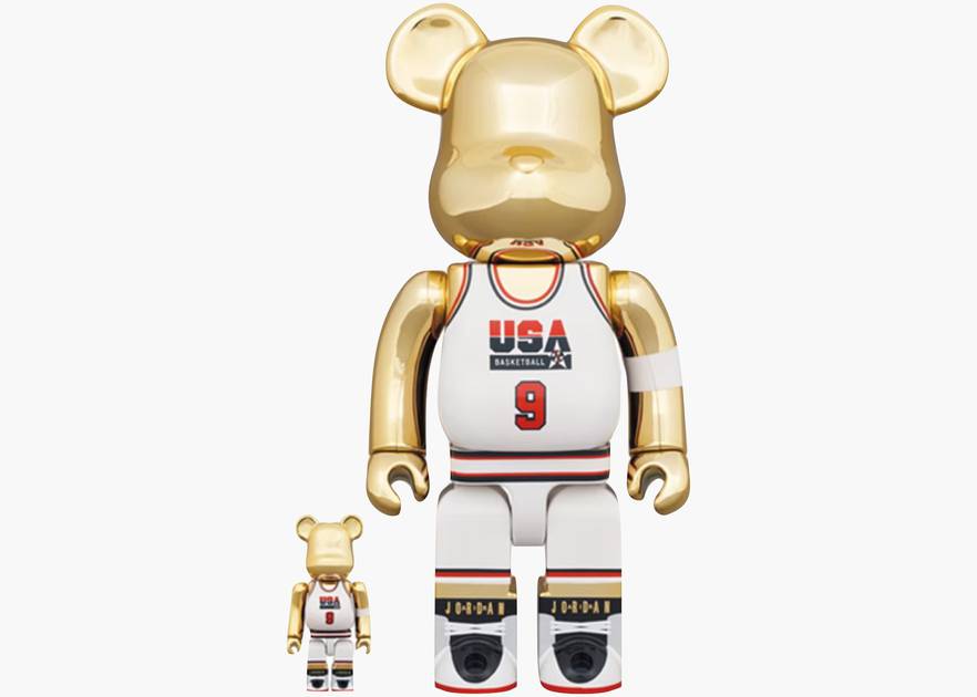 Bearbrick Michael Jordan 1992 Team USA (Dream Team) 100% u0026 400% Set Gold  Chrome | Hype Clothinga