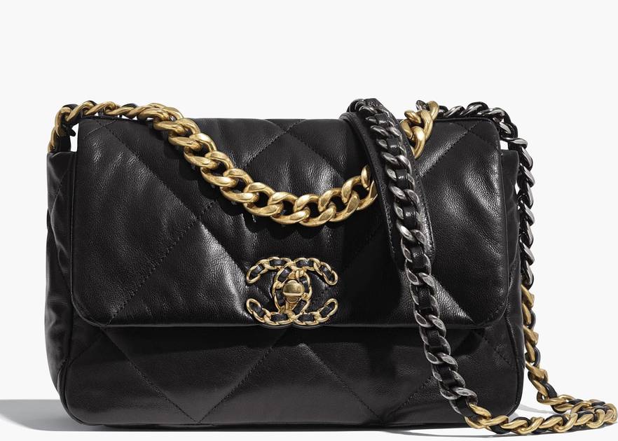 Chanel 19 Flap Bag Goatskin Gold/ruthenium-tone Small Black