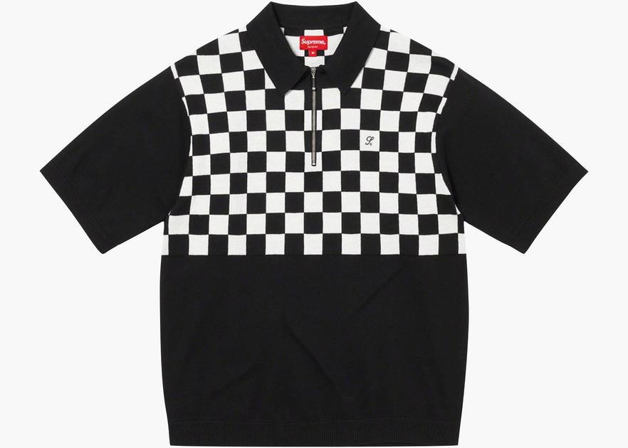 Supreme Checkerboard Zip Polo Black | Hype Clothinga