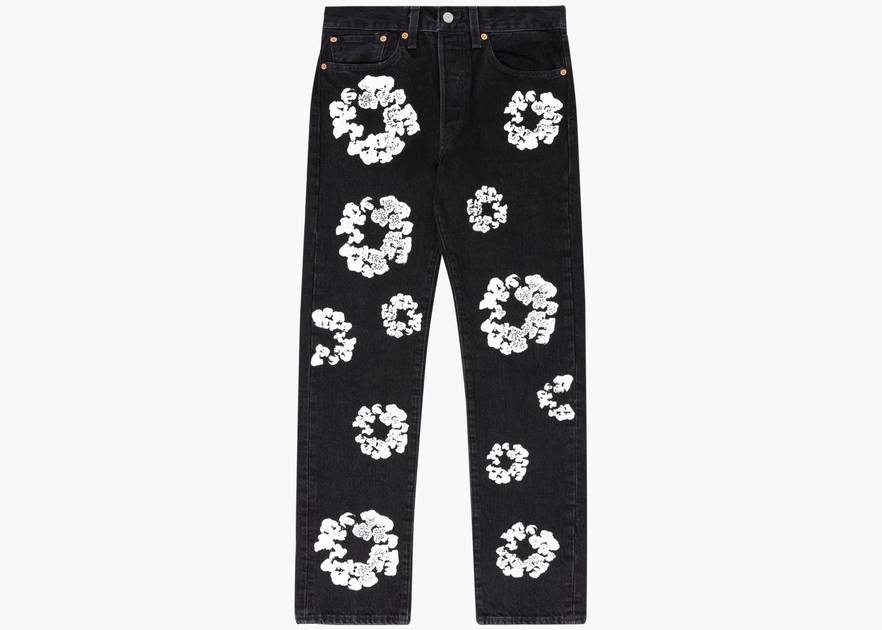 Denim Tears x Levi's Leather Cotton Wreath Jeans Black Denim Denim Tears x Levi's Leather Cotton Wreath Jeans Black Denim