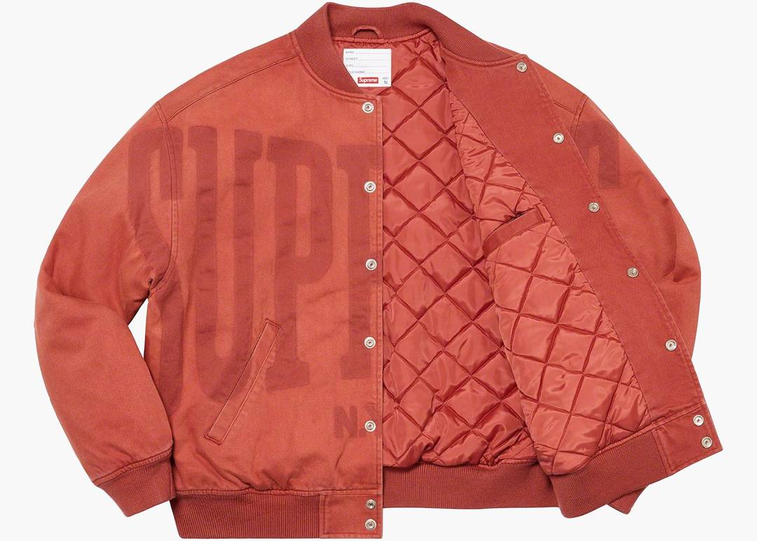 Supreme Washed Knockout Denim Varsity Jacket Rust | Hype Clothinga