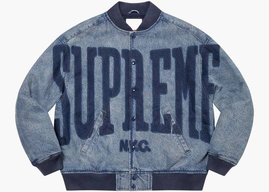 Supreme Washed Knockout Denim Varsity Jacket Washed Blue