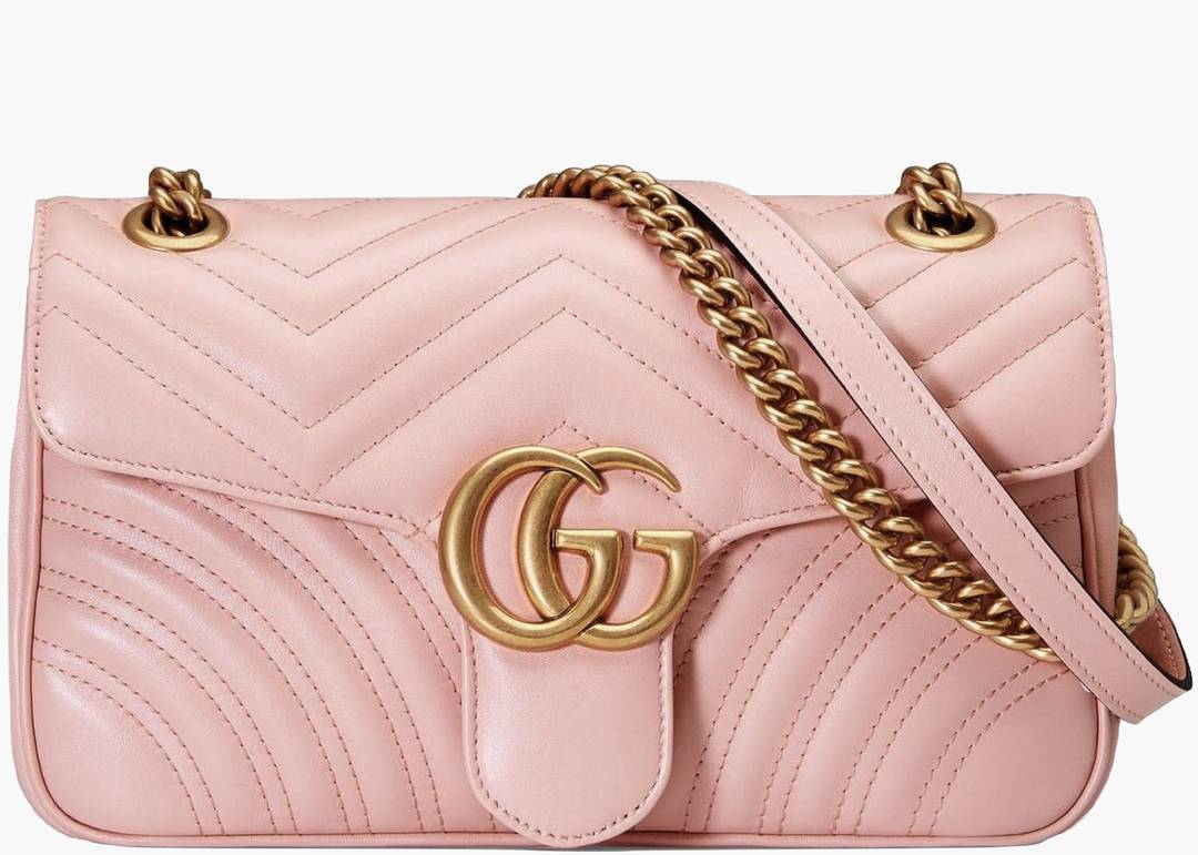 GUCCI GG MARMONT MATELASSE Medium Dusty Pink Chain Shoulder Bag