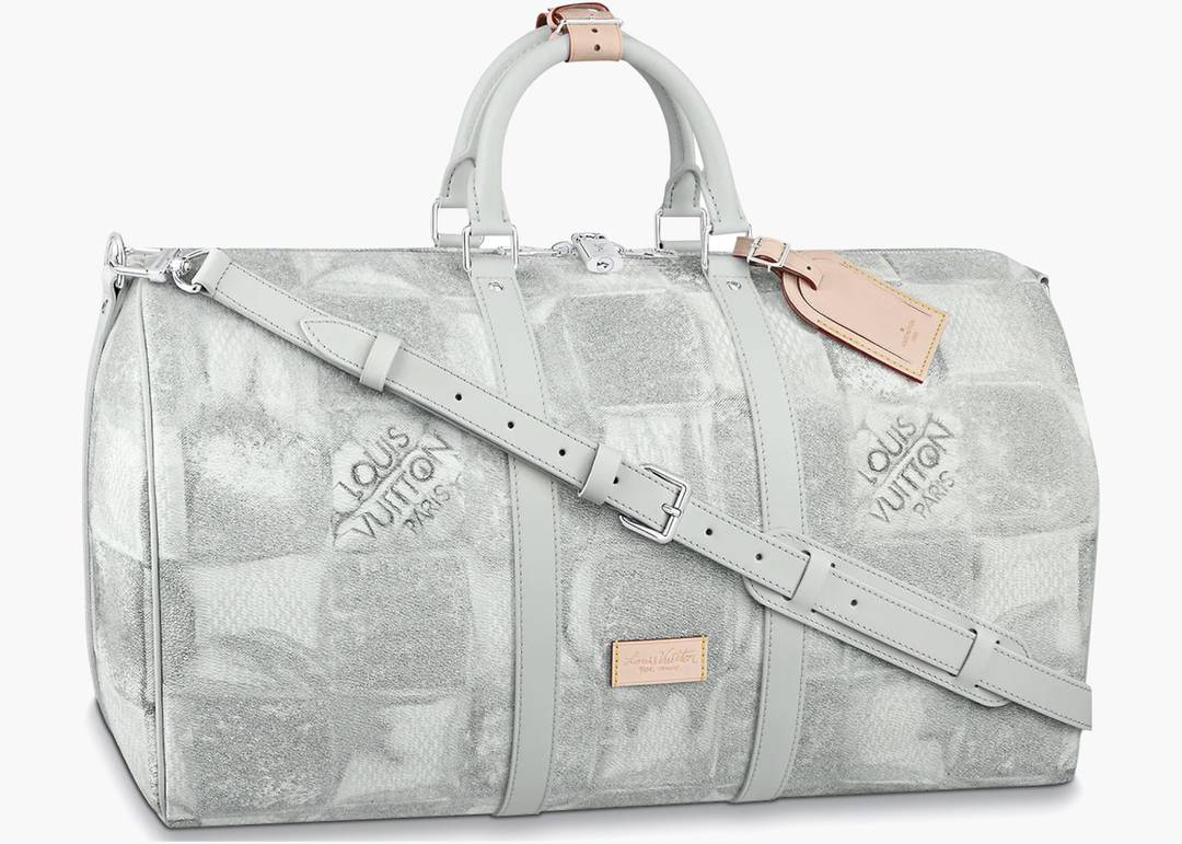 Louis Vuitton Keepall Bandouliere 50 Felt Grey Recycled Logo Weekend Travel  Bag
