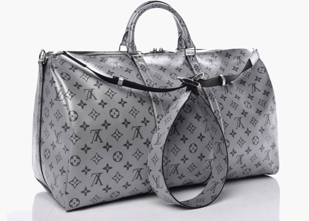 Louis Vuitton Keepall Bandouliere Metallic Monogram 50 Silver in Coated  Canvas