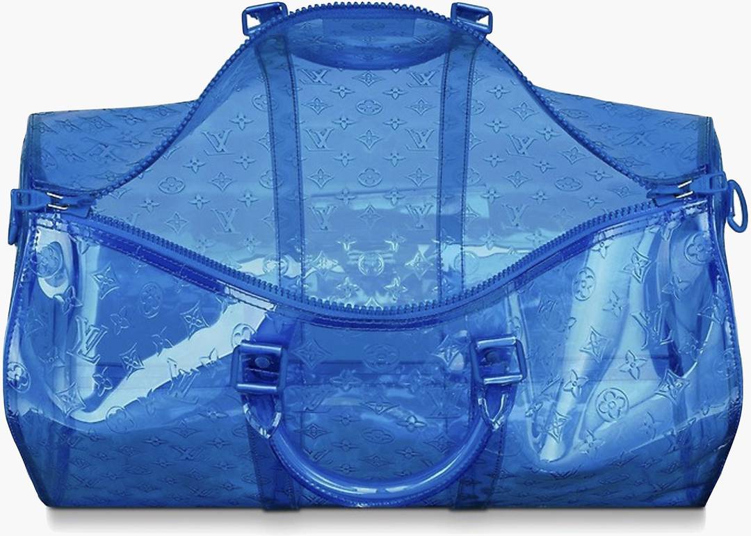 Louis Vuitton Virgil Abloh X Blue Monogram Pvc Keepall Bandouliere 50