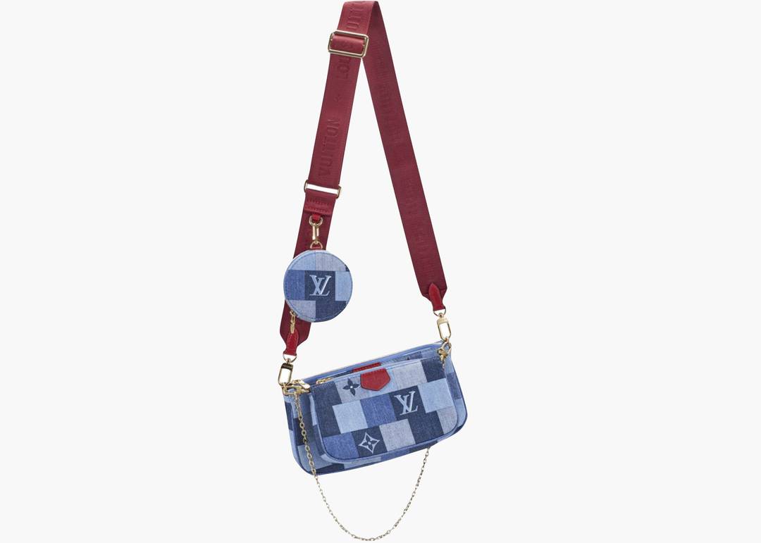 Louis Vuitton Multi Pochette Accessoires Denim Monogram Check Blue/Red in  Denim Canvas/Cowhide Leather