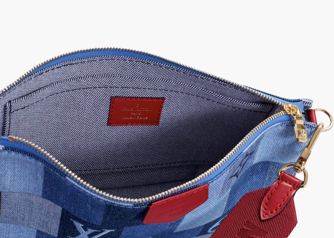 Louis Vuitton Multi Pochette Accessoires Denim Monogram Check Blue/Red in  Denim Canvas/Cowhide Leather