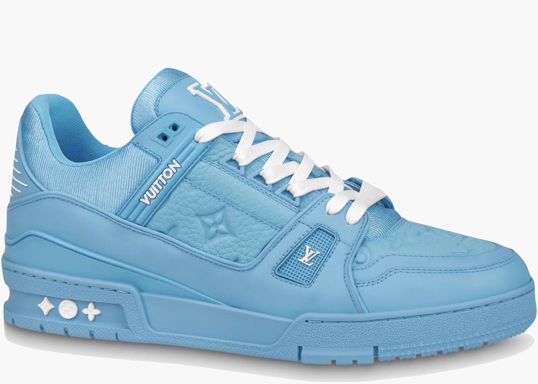 Louis Vuitton Blue/White Leather and Denim LV Trainer Sneakers Size 44  Louis Vuitton