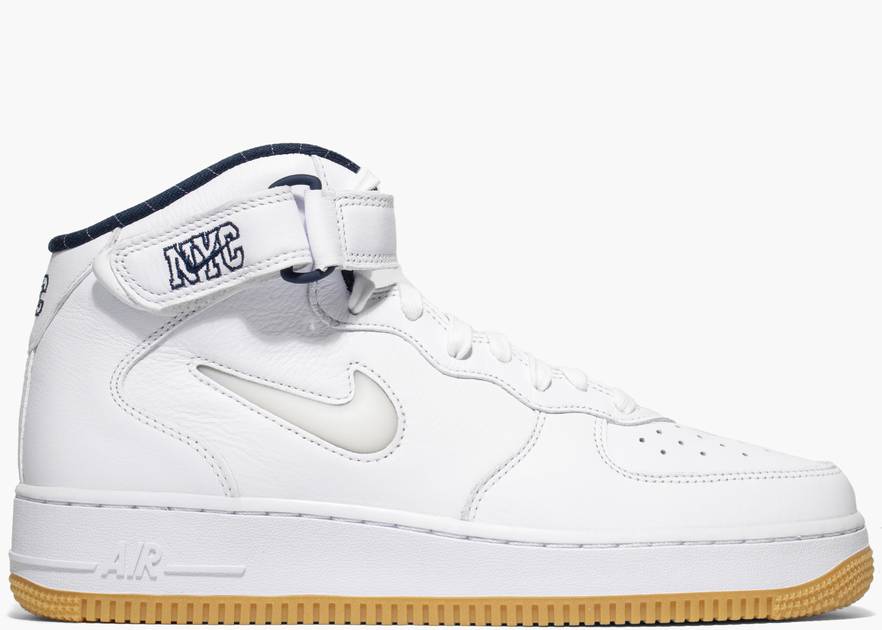 Nike - Air Force 1 Mid Jewel 'NYC' - White, White, Midnight Navy