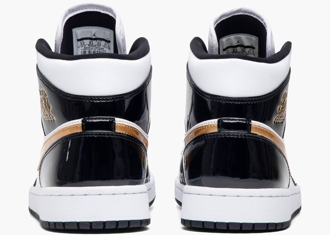 Nike Air Jordan Mid Patent Black White Gold | Hype