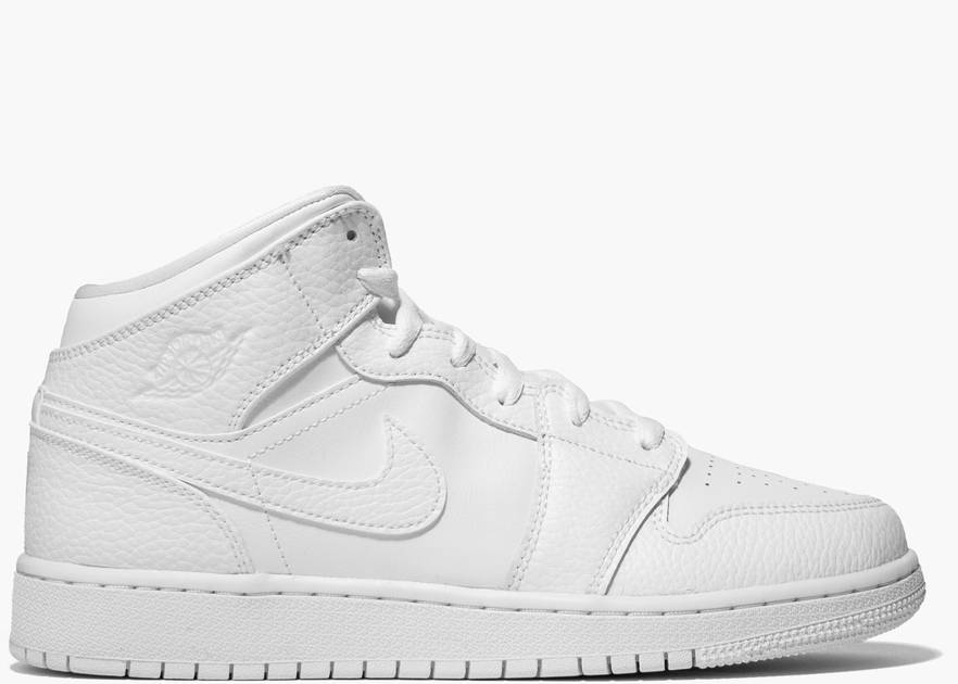 Nike Air Jordan 1 Mid Triple White (GS)