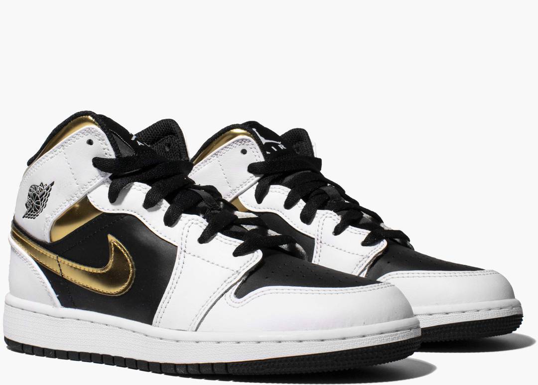 Nike Air Jordan 1 Mid White Gold Black (GS)