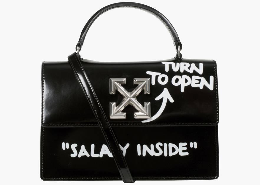 OFF-WHITE: Quote Jitney Off White leather bag with print - Black