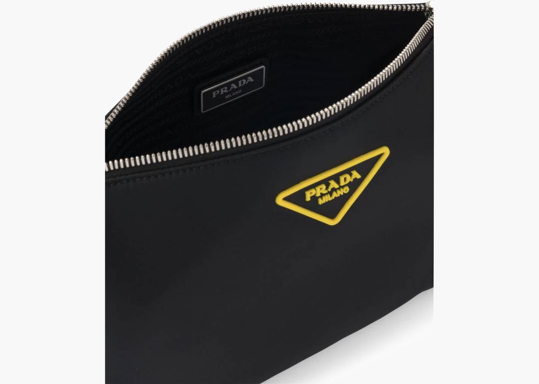 Prada Crossbody Bag Nylon Silver-tone Black/Yellow in Nylon with Silver-tone