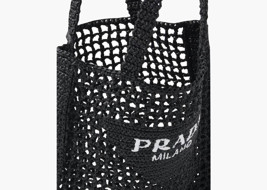 Logo Raffia Tote in Black - Prada