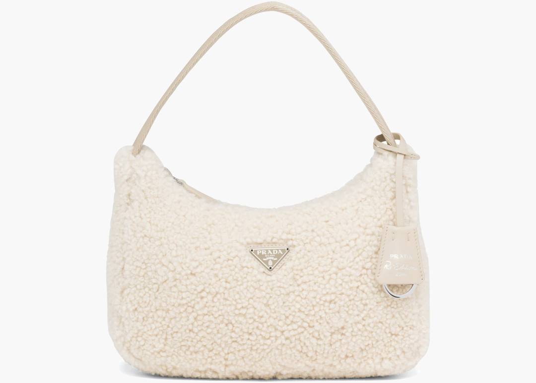 Prada Shearling And Saffiano Leather Mini-pouch in White