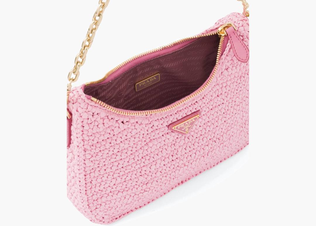 Prada Re-Edition 2005 Raffia Bag Petal Pink in Raffia with Gold-tone - US