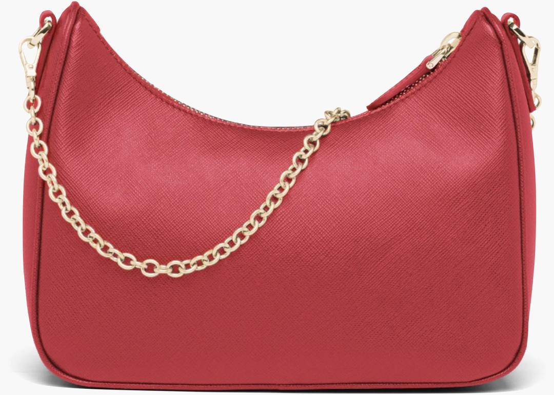 Fiery Red Saffiano And Leather Wallet With Shoulder Strap