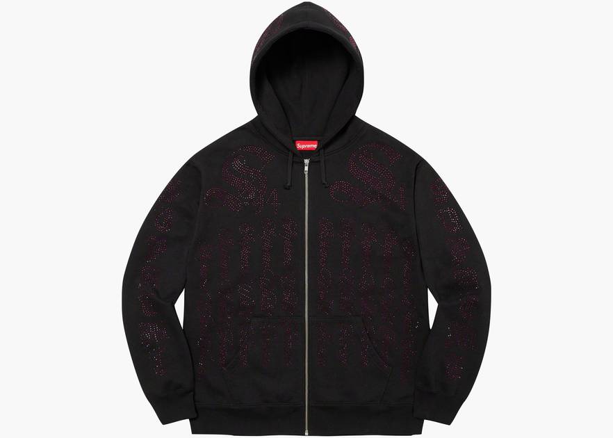 Supreme Rhinestone Zip Up Hooded Sweatshirt Black | Hype Clothinga