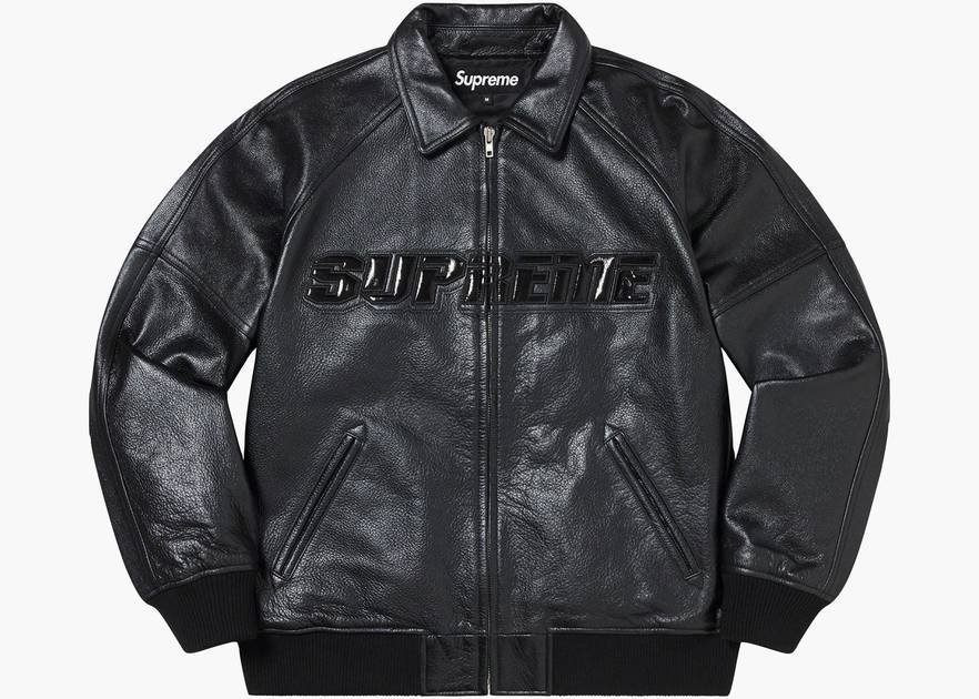 Supreme Silver Surfer Leather Black Varsity Jacket