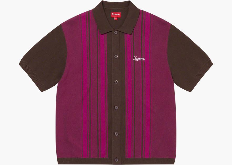 Supreme Stripe Button Up Polo Brown | Hype Clothinga