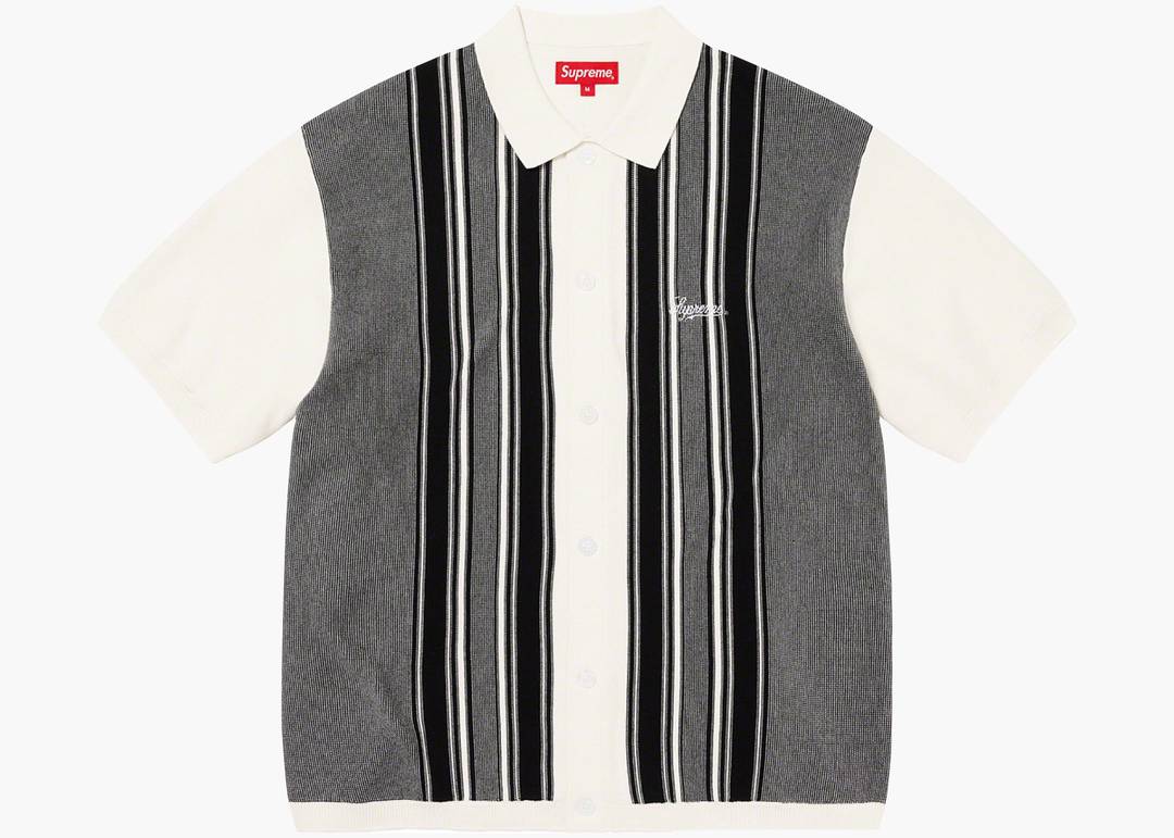 Supreme Stripe Button Up Polo White | Hype Clothinga