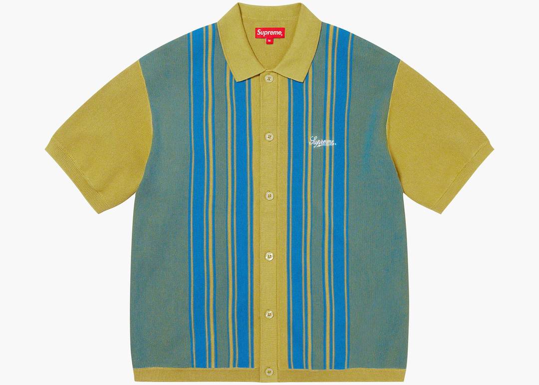 Supreme Stripe Button Up Polo Dusty Lime | Hype Clothinga