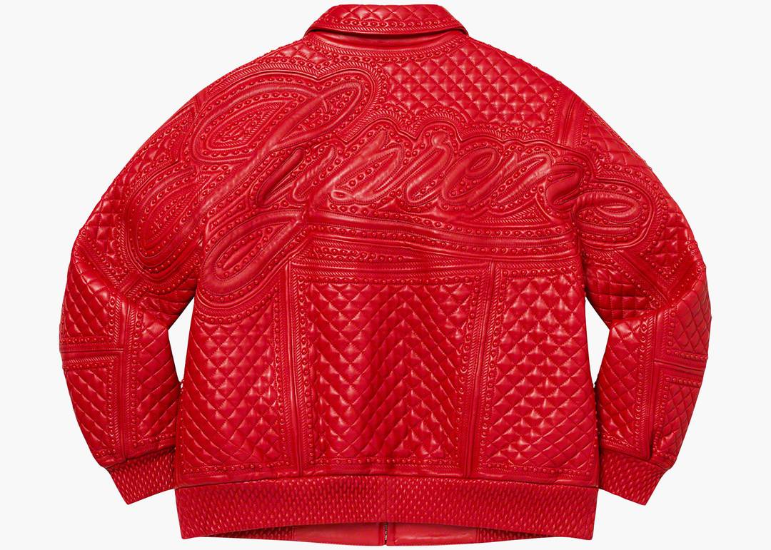 Supreme Studded Quilted Leather Jacket Red | Hype Clothinga