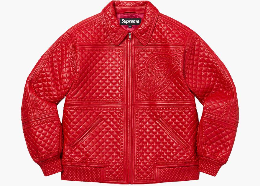 Supreme Studded Quilted Leather Jacket Red