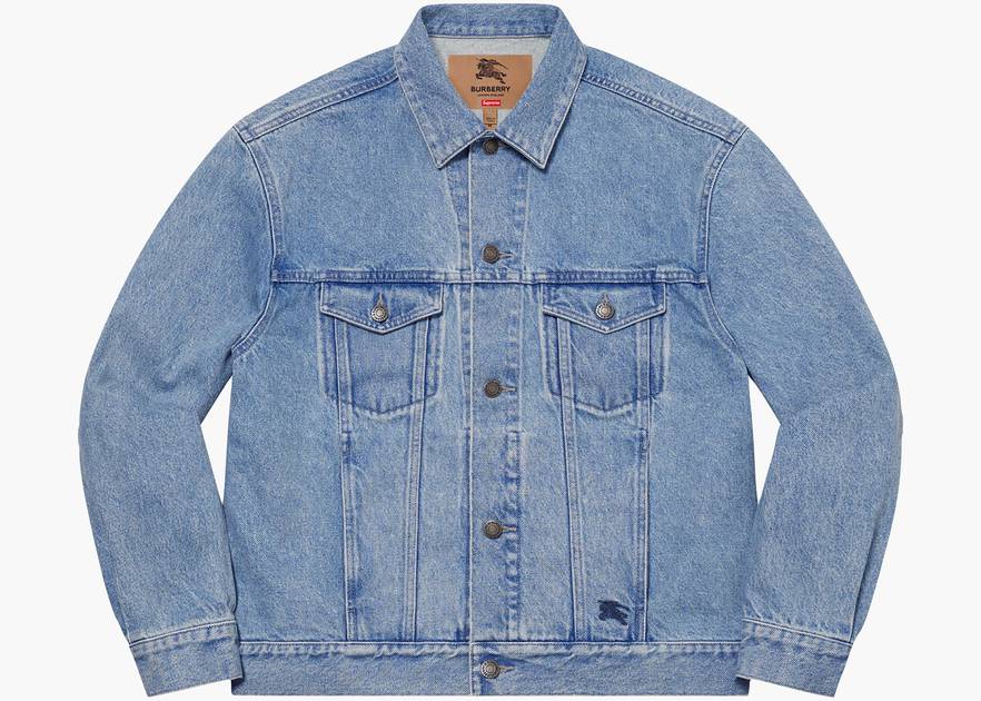Supreme Burberry Denim Trucker Jacket Washed Blue   Hype Clothinga