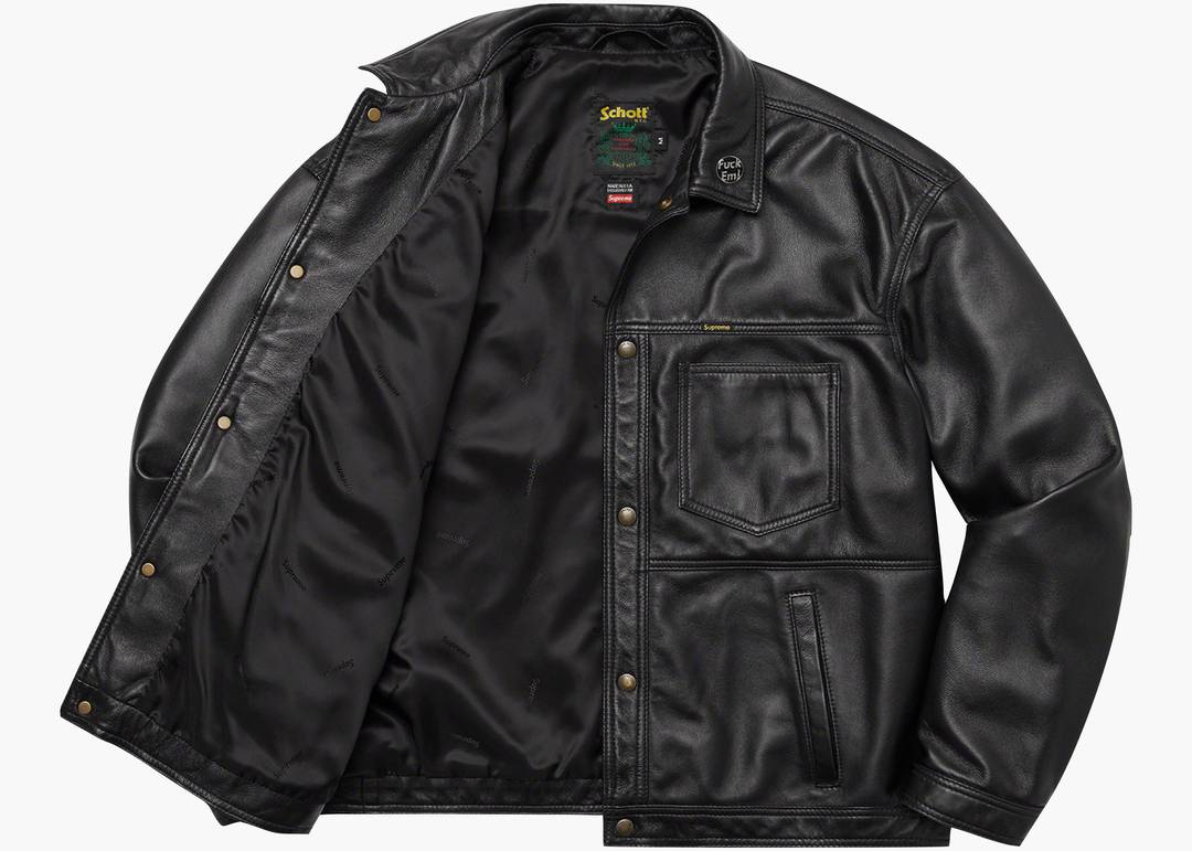 supreme X schott collaboration leather riders jacket black M Length 62cm  RARE!