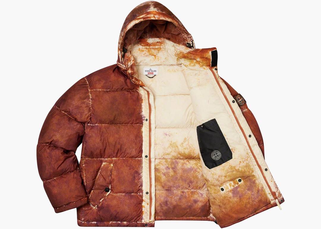 Supreme/stone Island Painted Camo Crinkle Down Jacket Coral