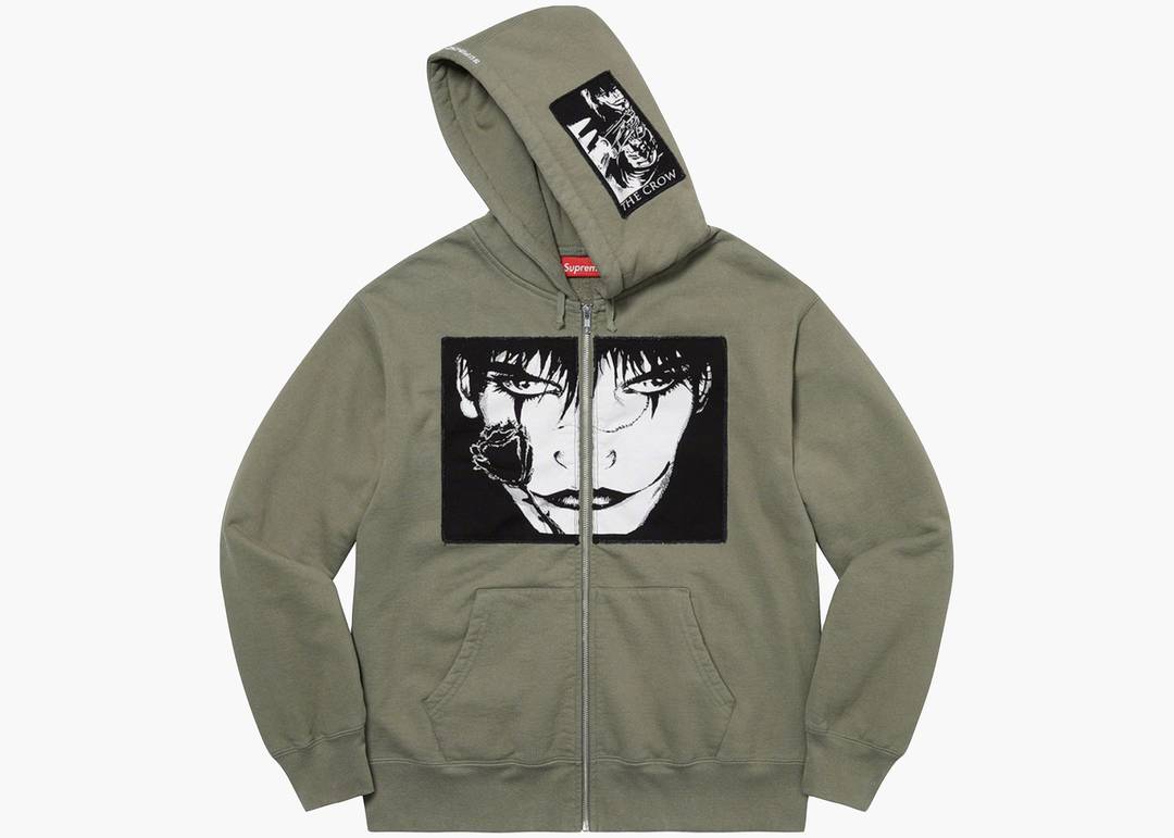 Supreme / The Crow Zip Up Hooded Sweatshirt Light Olive | Hype