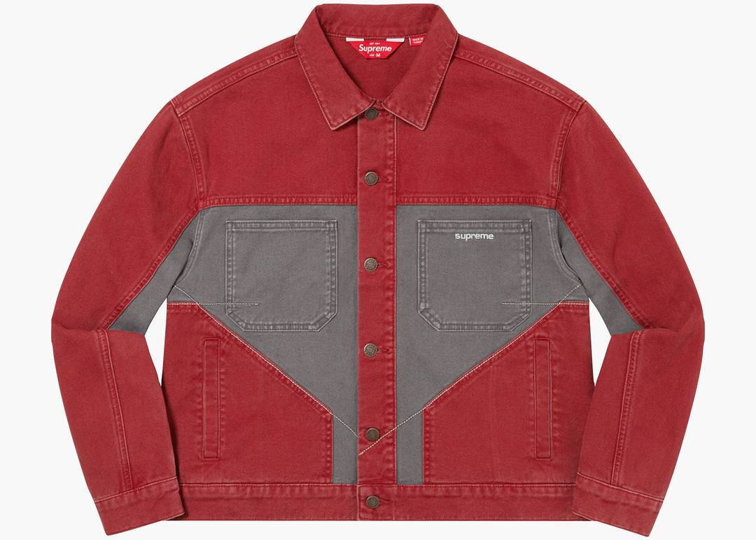 Supreme 2-Tone Paneled Denim Jacket Red | Hype Clothinga