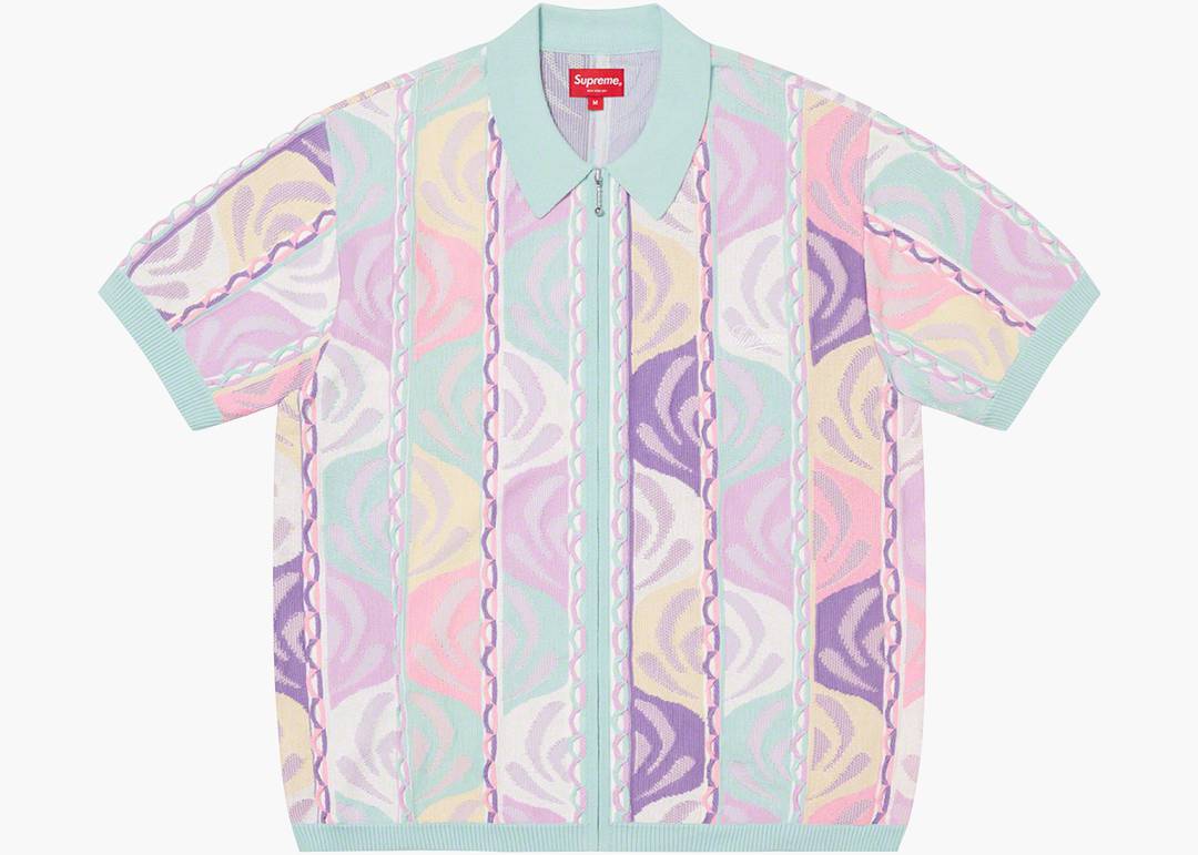 XL)Supreme Abstract Textured Zip Up Polo