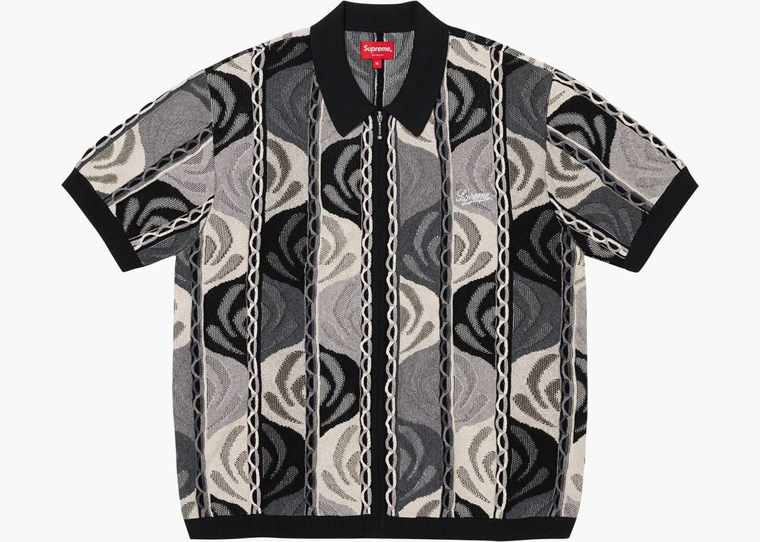 Supreme Abstract Textured Zip Up Polo-