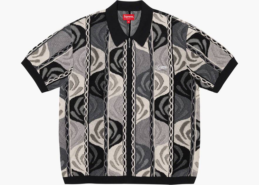 Supreme Abstract Textured Zip Up Polo Black | Hype Clothinga