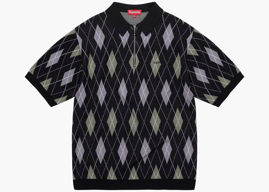 Supreme Argyle Zip Polo Black