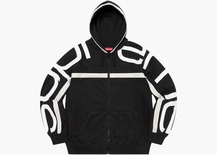 Supreme Big Logo Paneled Zip Up Hooded Sweatshirt Black