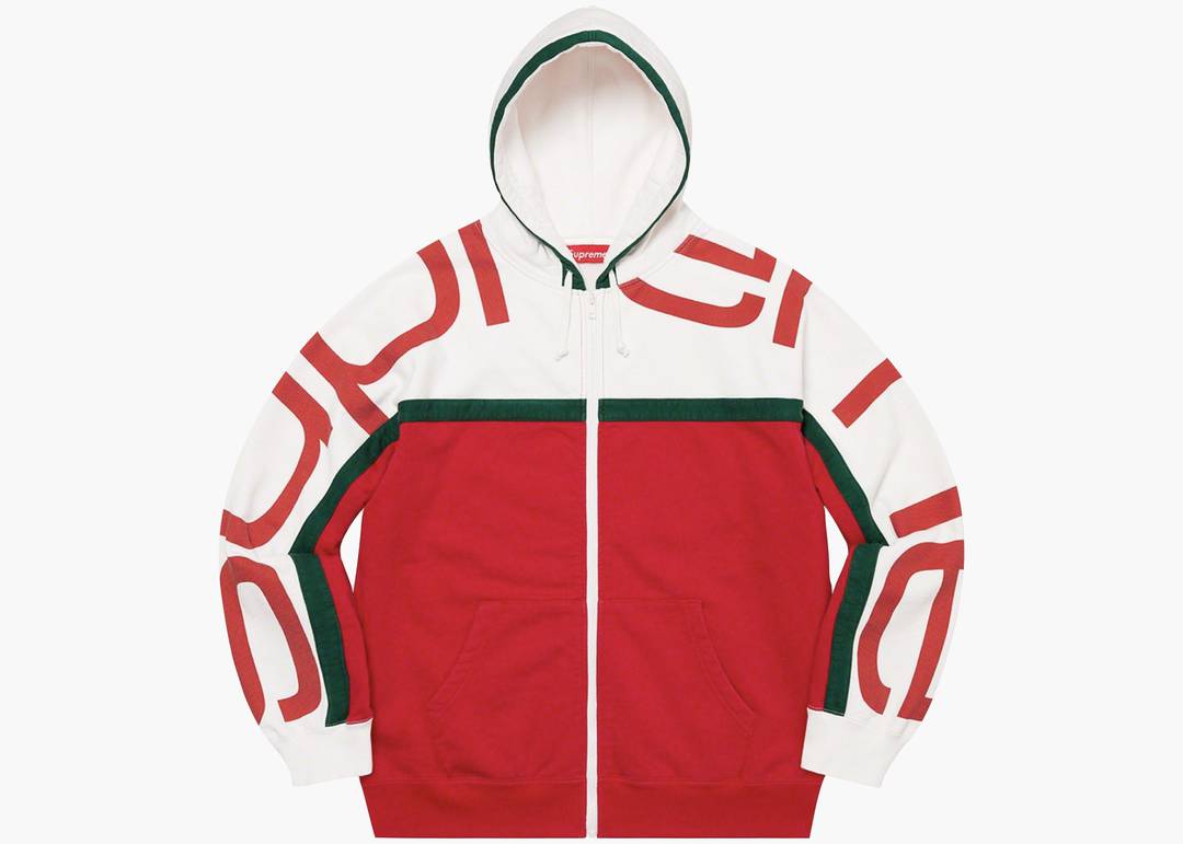 Supreme Big Logo Paneled Zip Up Hooded Sweatshirt Red