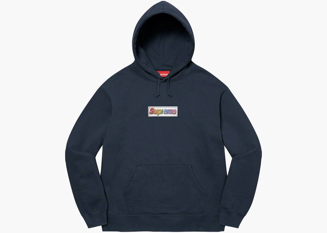 Supreme Bling Box Logo Hooded Sweatshirt Navy | Hype Clothinga